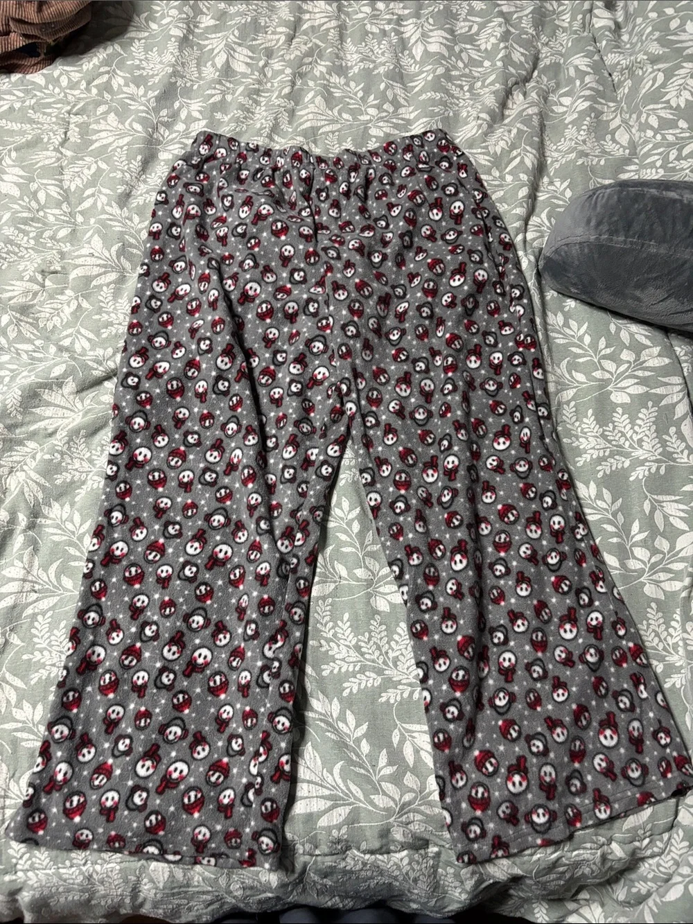 Mens Gray Fleece Pajama Bottoms with snowmen